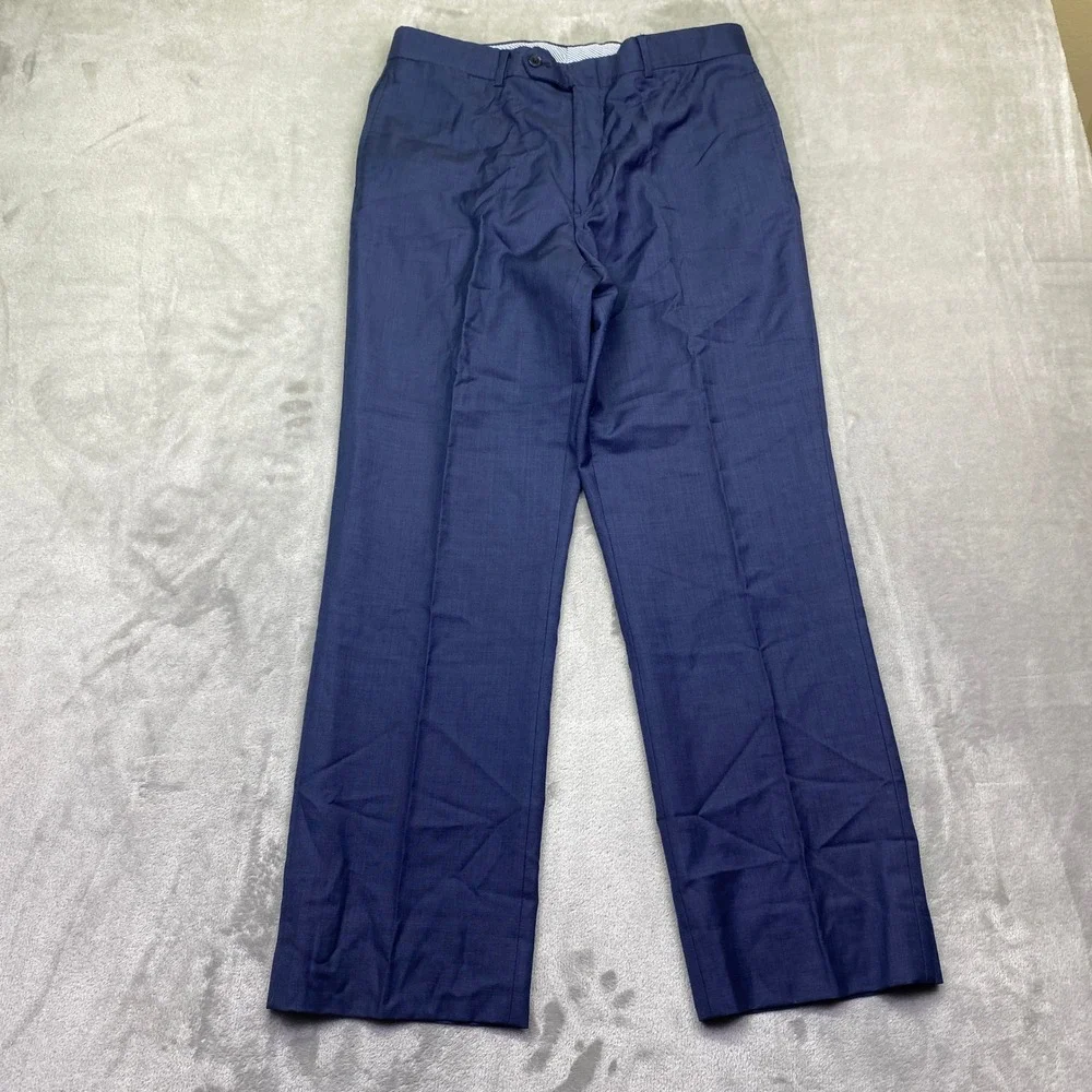 Tommy Hilfiger Mens Blue 100% Wool Dress Pants Flat‎ Front Straight Leg Sz 32